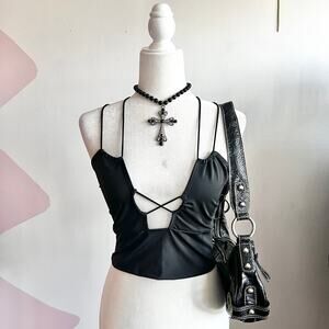 Black Strappy‎ Tank Top, Gothic Whimsigoth Grunge Indie Sleaze Small